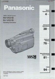 Panasonic NV VX 51 B manual. Camera Instructions.